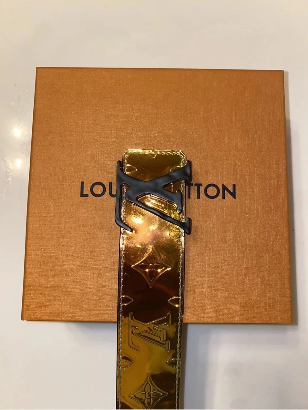 Louis Vuitton Iridescent Yellow-Green Monogram Belt with Black LV Buckle